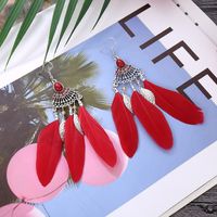 Vintage Fan-shaped Leaf Feather Water Droplet Tassel Earrings Wholesale sku image 5