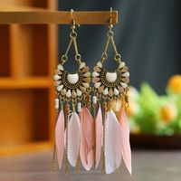 1 Pair Retro Leaf Alloy Feather Plating Women's Drop Earrings main image 4