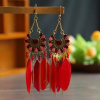 1 Pair Retro Leaf Alloy Feather Plating Women's Drop Earrings main image 3