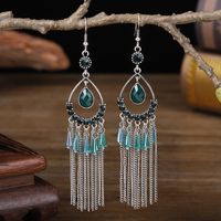 1 Pair Retro Water Droplets Alloy Tassel Rhinestones Women's Chandelier Earrings main image 3