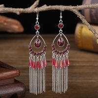 1 Pair Retro Water Droplets Alloy Tassel Rhinestones Women's Chandelier Earrings main image 4