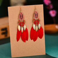 Vintage Feather Earrings Long Tassel Bohemian Earrings sku image 1