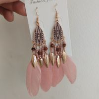 Vintage Feather Earrings Long Tassel Bohemian Earrings sku image 3