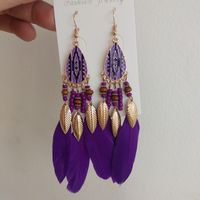 Vintage Feather Earrings Long Tassel Bohemian Earrings sku image 10