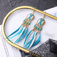 Bohemian Two-tone Long Feather Rice Beads Stud Tassel Earrings sku image 1