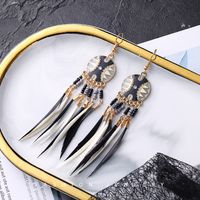 Bohemian Two-tone Long Feather Rice Beads Stud Tassel Earrings sku image 3