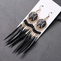 Bohemian Two-tone Long Feather Rice Beads Stud Tassel Earrings sku image 6