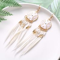Bohemian Two-tone Long Feather Rice Beads Stud Tassel Earrings sku image 8