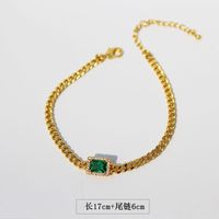 Echt Vergoldetes, Leichtes, Luxuriöses Retro-smaragd-zirkon-kupfer-schlüsselbein-kettenarmband Aus Messing sku image 1