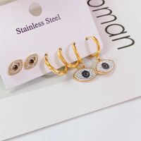 Fashion New Titanium Steel Micro-diamond Zircon Eye Shape Earrings Set main image 6