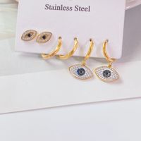 Fashion New Titanium Steel Micro-diamond Zircon Eye Shape Earrings Set main image 4