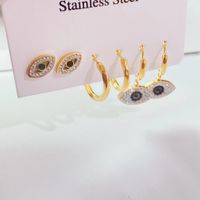 Fashion New Titanium Steel Micro-diamond Zircon Eye Shape Earrings Set main image 3