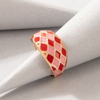 Nuevo Anillo Grueso De Aleación De Moda A Cuadros Con Goteo De Aceite De Color main image 3