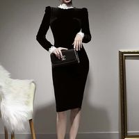 New Stand-up Collar Lace Contrast Color Slim Fit Dress Bottoming Skirt main image 6