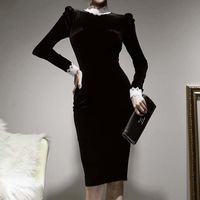 New Stand-up Collar Lace Contrast Color Slim Fit Dress Bottoming Skirt main image 8