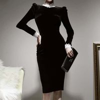 New Stand-up Collar Lace Contrast Color Slim Fit Dress Bottoming Skirt sku image 1