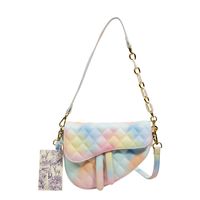 2022 Fashion Embroidery Thread Colorful One-shoulder Messenger Rhombus Saddle Bag 23*18*5cm main image 6