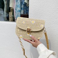 Vintage Daisy Embroidery Woven Chain Messenger Straw Bag Wholesale 20*16*6cm main image 1
