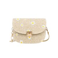 Vintage Daisy Embroidery Woven Chain Messenger Straw Bag Wholesale 20*16*6cm main image 6