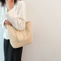 Simple Straw Casual Shoulder Large-capacity Backpack Wholesale 33*25*11cm main image 3