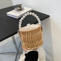 Woven Fashion Pearl Small Fashionable Shoulder Bucket Bag 16*14*16cm main image 1