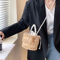 Woven Fashion Pearl Small Fashionable Shoulder Bucket Bag 16*14*16cm main image 3