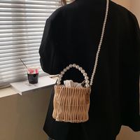 Woven Fashion Pearl Small Fashionable Shoulder Bucket Bag 16*14*16cm main image 5