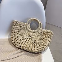 Straw Woven New Semi-circular Woven Casual Women's Spring Beach Bag 44*24*8cm main image 1