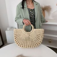 Straw Woven New Semi-circular Woven Casual Women's Spring Beach Bag 44*24*8cm main image 3