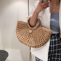 Straw Woven New Semi-circular Woven Casual Women's Spring Beach Bag 44*24*8cm main image 5