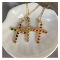 Retro Copper Inlaid Zircon Multi-color Cross Pendant Collarbone Necklace main image 2