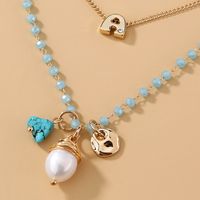 Simple Fashion Alloy Natural Rice Bead Pendant Double-layer Clavicle Chain Stacking Necklace main image 1