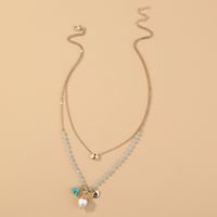 Simple Fashion Alloy Natural Rice Bead Pendant Double-layer Clavicle Chain Stacking Necklace main image 3