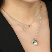 Simple Fashion Alloy Natural Rice Bead Pendant Double-layer Clavicle Chain Stacking Necklace main image 5