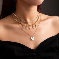 Creative Retro Letters Butterfly Pendant Necklace Multi-layer Stacking Necklace Collarbone Chain main image 1