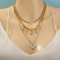 Creative Retro Letters Butterfly Pendant Necklace Multi-layer Stacking Necklace Collarbone Chain main image 3