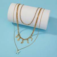 Creative Retro Letters Butterfly Pendant Necklace Multi-layer Stacking Necklace Collarbone Chain main image 4