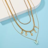 Creative Retro Letters Butterfly Pendant Necklace Multi-layer Stacking Necklace Collarbone Chain main image 5