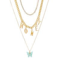 Creative Retro Letters Butterfly Pendant Necklace Multi-layer Stacking Necklace Collarbone Chain main image 6