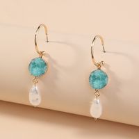 Fashion Simple Retro Natural Stone Crystal Cluster Pearl Earrings main image 1