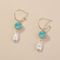 Fashion Simple Retro Natural Stone Crystal Cluster Pearl Earrings main image 3