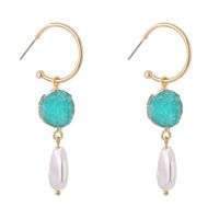 Fashion Simple Retro Natural Stone Crystal Cluster Pearl Earrings main image 5
