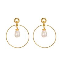 Creative Fashion Exaggerated Golden Circle Pure White Baroque Pearl Earrings Wholesale main image 6