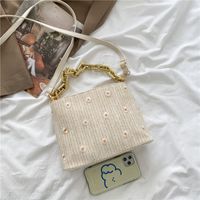Vintage Straw Fashionable  Trendy Small Daisy Shoulder Handbag 23.5*18.5*8.5cm sku image 1