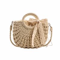 Fashion Straw Braided Geometric Shoulder Solid Color Hollow Bag 28*21*7cm sku image 2