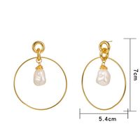 Creative Fashion Exaggerated Golden Circle Pure White Baroque Pearl Earrings Wholesale sku image 1