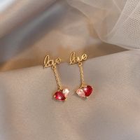 Longues Boucles D&#39;oreilles Pendantes Diamant Verre Cristal Forme Coeur Lettre Love main image 1