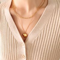 Fashion Retro Niche Double-layer Peach Heart Pendant Titanium Steel Plated 18k Necklace For Women sku image 1