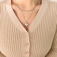 Fashion Retro Niche Double-layer Peach Heart Pendant Titanium Steel Plated 18k Necklace For Women sku image 2
