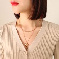 Fashion Retro Niche Double-layer Peach Heart Pendant Titanium Steel Plated 18k Necklace For Women sku image 3